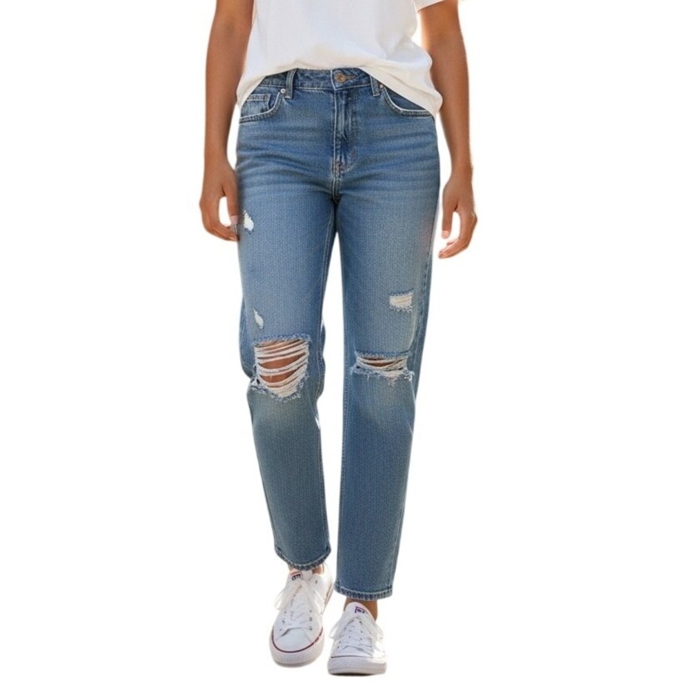 Hidden Jeans Happi Split Hem Straight‎ Leg Jeans 27 Distressed Cotton High Rise